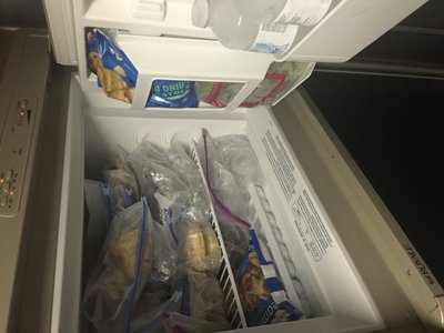 Freezer full of prime rib, oven fried chicken, baby back ribs and a few more meals.