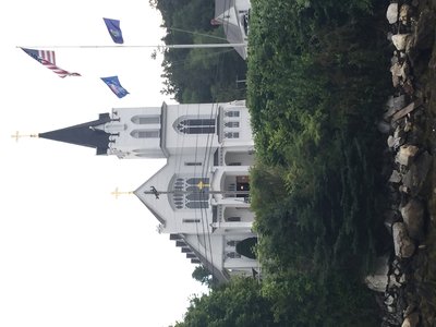 Church overlooking Boothbay Harbor.