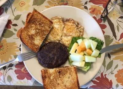 The Elk burger breakfast special at Adobe Cafe &amp; Bakery