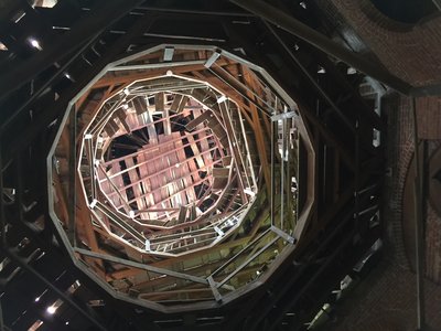 Looking up the unfinished rotunda. Six stories.
