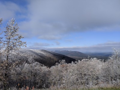 You can kind of see where the edge of the cloud was - the lower elevations are brown, the upper reaches iced over